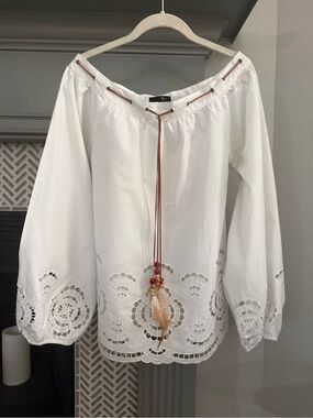 Boho White Off-Shoulder Tunic with Tassel Detail